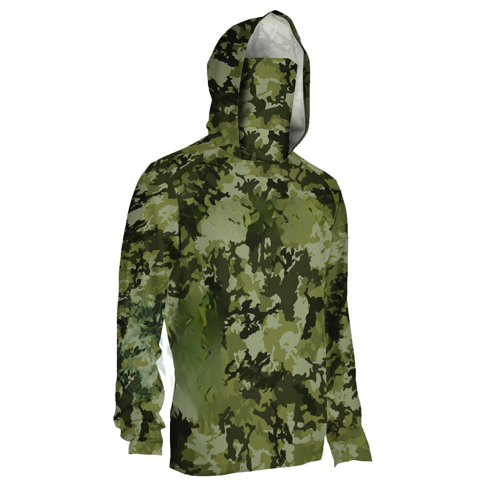 Fishing Mask Sun Protection - Hoodie Pancing Pria Motif Kamuflase Hijau